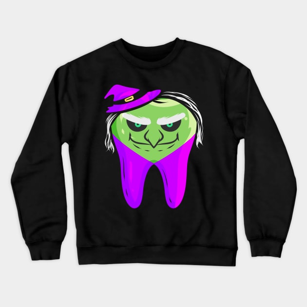 Evil Green Witch Tooth For Dentist On Halloween Crewneck Sweatshirt by SinBle